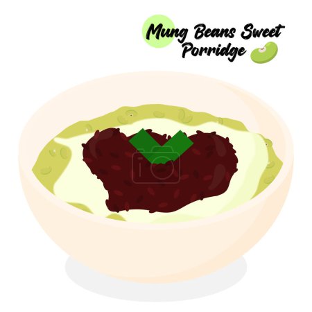 Illustration for Indonesian traditional food mung bean sweet porridge or bubur kacang hijau with coconut milk and black sticky rice - Royalty Free Image