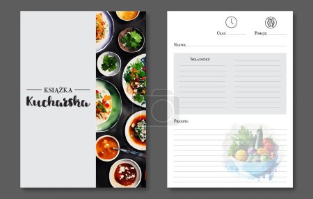 Recipe book template. Watercolor dishes and vegetables. Polish cook book.