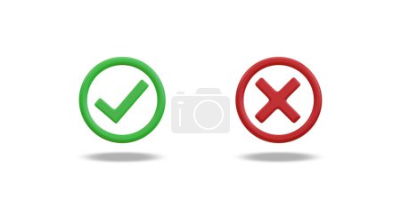 Check mark and cross mark symbols icon. Buttons with checkmark and cross. right checkmark symbol accepted and rejected. clipping path. 3D rendering.