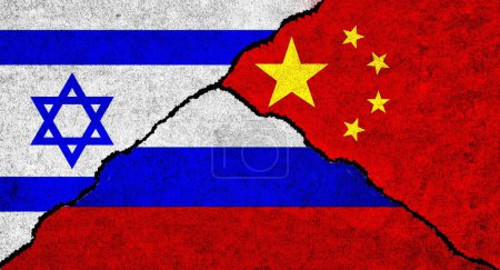 Téléchargez les photos : La Chine, la Russie et Israël drapeaux ensemble sur un fond texturé. Relations entre Israël, la Russie et la Chine concept - en image libre de droit