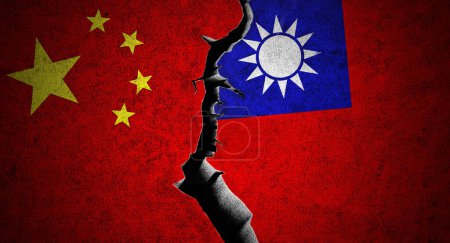 Téléchargez les photos : Chine et Taiwan drapeaux sur le mur avec fissure. Chine et conflit de Taiwan - en image libre de droit