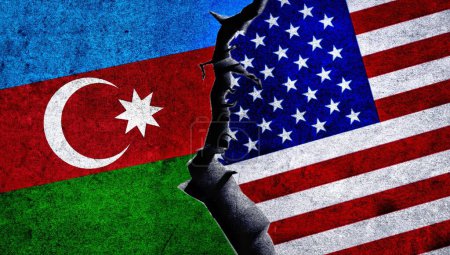 Téléchargez les photos : Les États-Unis et l'Azerbaïdjan ont peint des drapeaux sur un mur avec une fissure. Relations États-Unis d'Amérique et Azerbaïdjan - en image libre de droit