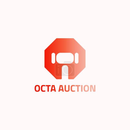 Téléchargez les illustrations : Octagonal logo with auction hammer negative space. - en licence libre de droit