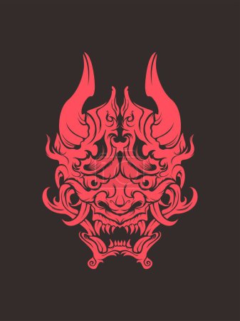 Photo for Demon samurai oni mask hannya mask japanesse skull style head tattoo illustration vector design t shirt print template - Royalty Free Image