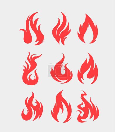 Fuego llama icono símbolo vector elemento plano conjunto paquete plantilla