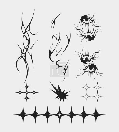 Illustration for Sharp spiky brutalism element asset ornamentposter, tattoo, tribal illustration vector creepy icon, symbol sick editable - Royalty Free Image