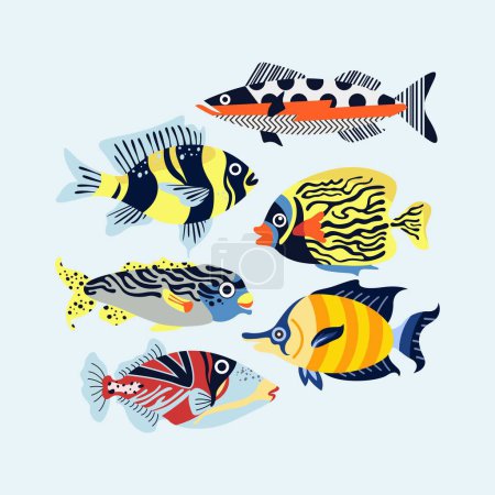 Ilustración de Peces ilustración vector colección clip arte colorido y juguetón vida marina imprimible pegatina pared arte editable - Imagen libre de derechos