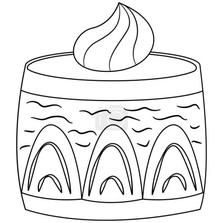 Strawberry shortcake line art illustration. Cute flat vector illustration with dessert theme. Food.