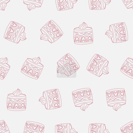 Strawberry shortcake line art seamless pattern. Suitable for backgrounds, wallpapers, fabrics, textiles, wrapping papers, printed materials, and many more.