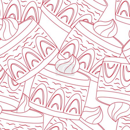 Strawberry shortcake line art seamless pattern. Suitable for backgrounds, wallpapers, fabrics, textiles, wrapping papers, printed materials, and many more.