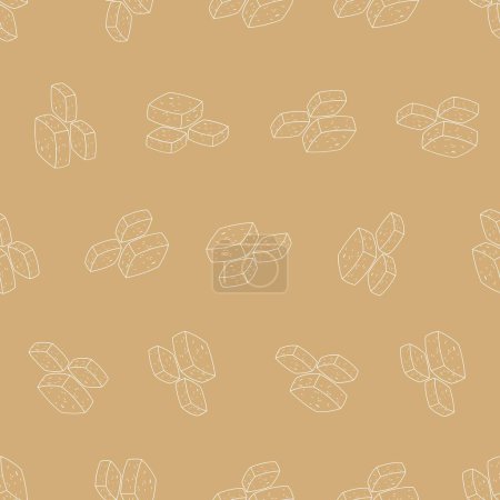 Illustration for Tofu line art seamless pattern. Suitable for backgrounds, wallpapers, fabrics, textiles, wrapping papers, printed materials, and many more. - Royalty Free Image