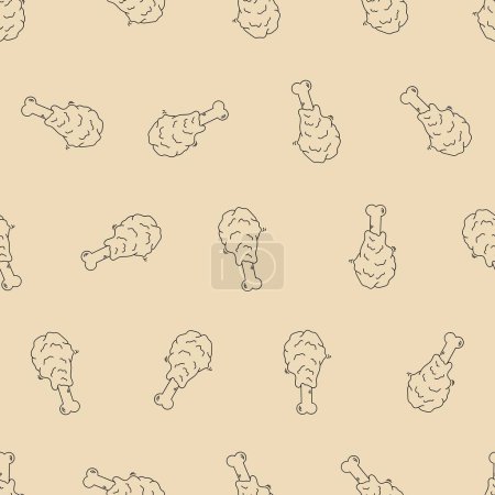 Illustration for Doodle fried chicken line art seamless pattern. Suitable for backgrounds, wallpapers, fabrics, textiles, wrapping papers, printed materials, and many more. - Royalty Free Image