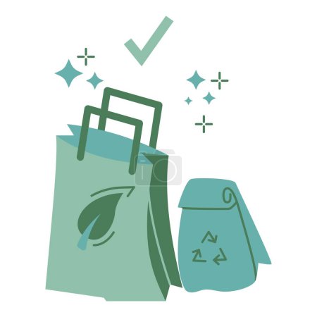Sustainable bag vector illustration. Modern flat vector illustration in solid colors with sustainability theme. tote bag #711753148