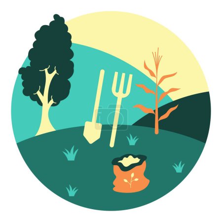 Agriculture landscape vector illustration. Modern flat vector illustration in solid colors with agriculture theme.