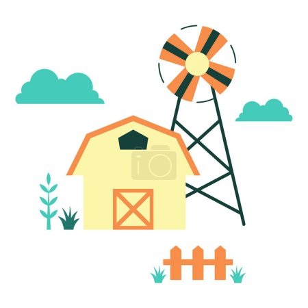 Rural farming vector illustration. Modern flat vector illustration in solid colors with agriculture theme.