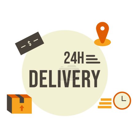 24 Hours Delivery vector illustration. Modern flat vector illustration in solid colors with logistic theme.