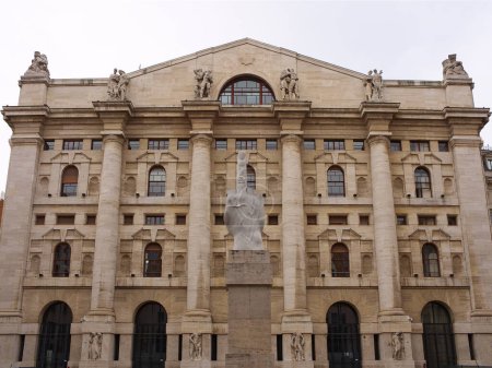 Photo for Facade of the Italian Stock Exchange Palazzo della borsa in Milan, Italy - Royalty Free Image