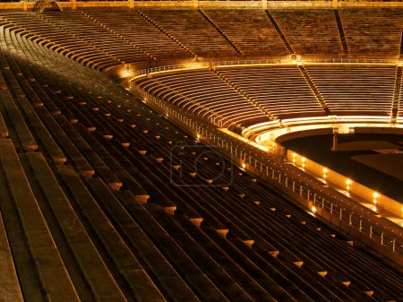 Empty curved stadium seating area in Panathenaic Stadium of Athens, Greece. High quality photo