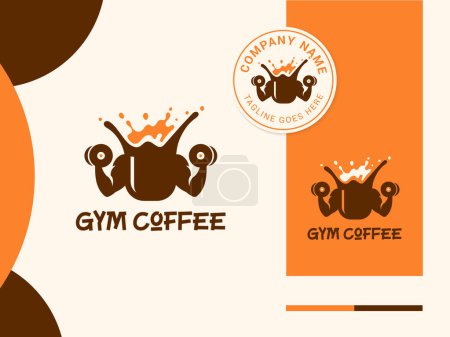 Foto de Coffee cup logo design with strong arms and splash. suitable for gym or healthy coffee business - Imagen libre de derechos