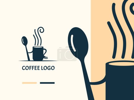 Ilustración de Coffee cup with smoke holding spoon logo design template for coffee shop, food business, catering service - Imagen libre de derechos