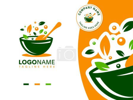 Foto de Salad bowl vegetarian food logo template - Imagen libre de derechos