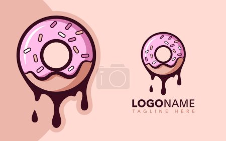 Foto de Testy donuts dibujos animados vector logo diseño ilustración con crema goteo - Imagen libre de derechos
