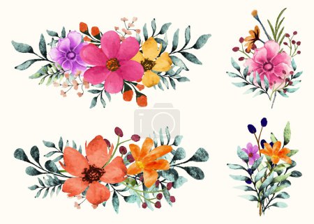 Foto de Acuarela Pintura Ramo de flores silvestres ilustración sobre fondo aislado - Imagen libre de derechos