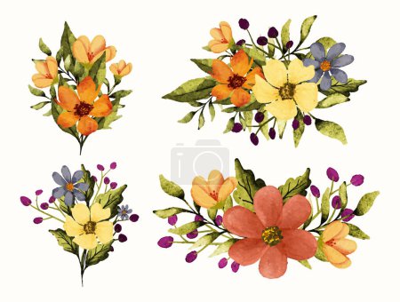 Foto de Colorido paquete de ilustración de ramo de flores de acuarela con flores - Imagen libre de derechos