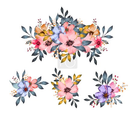 Illustration for Collection of pastel watercolor floral arrangement bouquet - Royalty Free Image