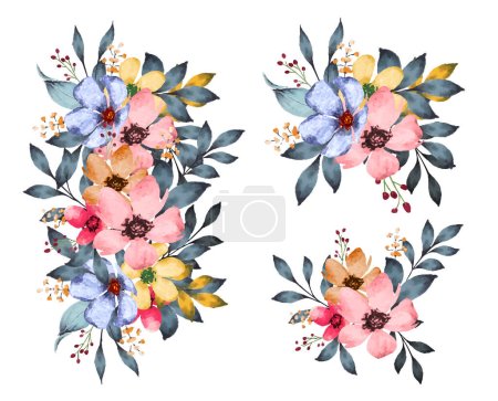 Illustration for Watercolor floral arrangement collection for invitation card - Royalty Free Image
