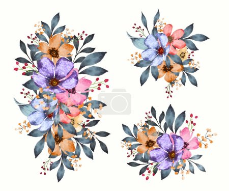 Ilustración de Ramo de flores púrpura para el diseño de tarjetas de invitación - Imagen libre de derechos