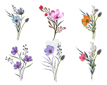 Ilustración de Rama de flores de acuarela con brote - Imagen libre de derechos