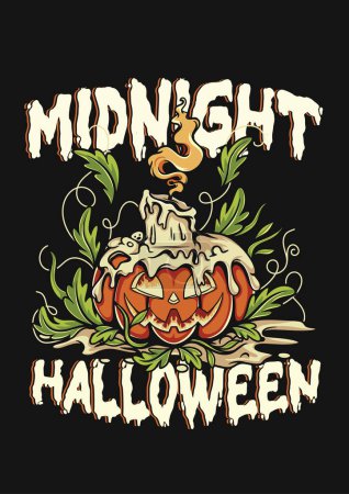 Foto de Ilustración de cara de calabaza con una vela, diseño personalizado de la camiseta de Halloween - Imagen libre de derechos