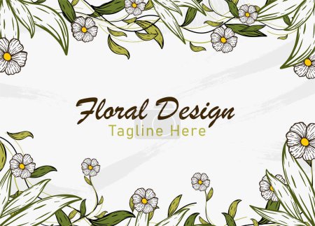 Foto de Diseño de fondo floral con flores y hojas. ramas de flores dibujadas a mano borde con espacio de copia. - Imagen libre de derechos