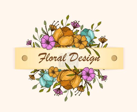 Foto de Ramos de marcos florales de flores y hojas doradas. Ilustración de decoración botánica para tarjeta de boda - Imagen libre de derechos