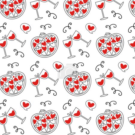 Illustration for Seamless pattern of love. Happy Valentine's day. Hand-drawn doodles on white background. Love posion - Royalty Free Image