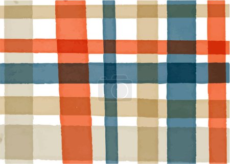 Pastel watercolor checkered pattern. Watercolor drawing brush. Blue and orange watercolor stripes hand drawn.