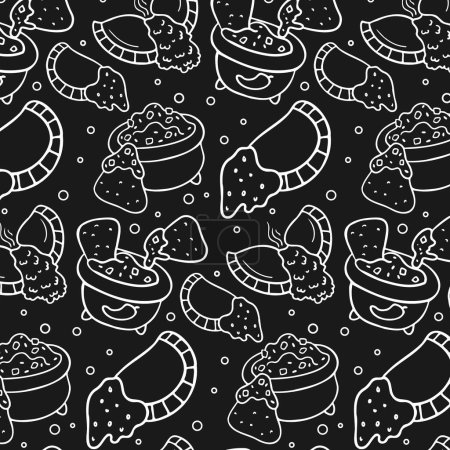 Mexikanische Gerichte auf schwarzem Hintergrund. Kreidehintergrund. Schwarz-weiße Tapete, Muster