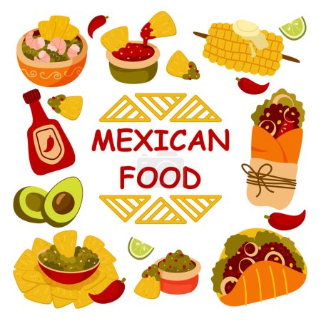 Mexican food set. cartoon illustration