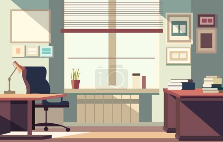 Flat Vector Design of Workplace Landscape in the Office with Modern Interior Style