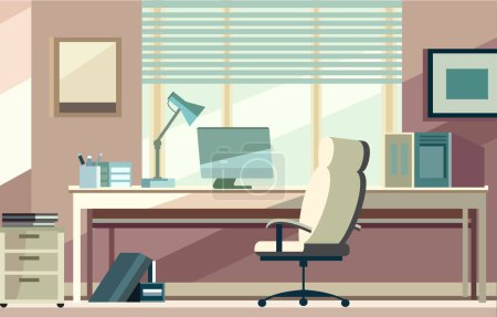 Flat Vector Design of Workspace Landscape in the Office with Modern Interior Style