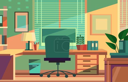 Flat Design Illustration of Colorful Workplace Landscape with Monitor and Stationery on a Desk