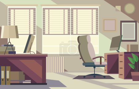 Flat Design Illustration of Workplace Landscape in the Office with Modern Furniture