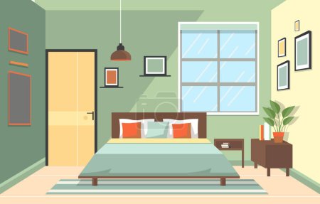 Flat Design of Bedroom with Bed Furniture Window in Simple House