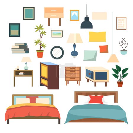 Illustration for Illustration of Bedroom Furniture Elements - Royalty Free Image