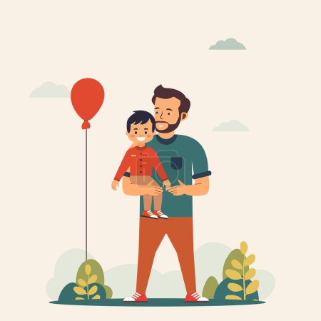 Happy Father Day Celebration with Character of Dad Carrying His Child with Love