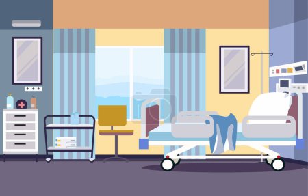 Illustration for Colorful Hospital Inpatient Room with Bed and Health Medical Equipments - Royalty Free Image