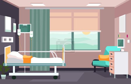 Colorful Hospital Inpatient Room with Bed and Health Medical Equipments