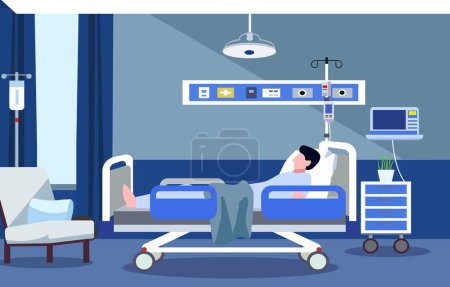 Malade patient masculin dormant sur le lit dans la chambre hospitalière