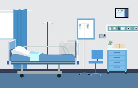 Illustration for Interior Landscape of Hospital Inpatient Room with Bed and Health Medical Equipments - Royalty Free Image